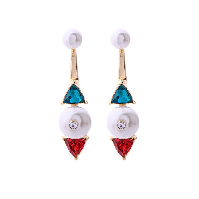 LRC Anting Tusuk Fashion Color Geometric Triangle Pearl Stud Earrings F63502