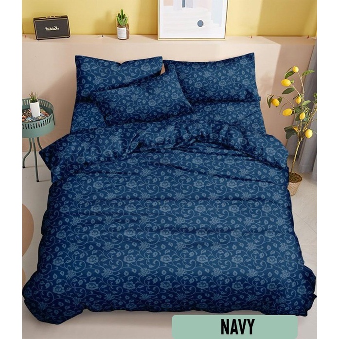 Bed Cover Set/Seprai + Bed Cover Jacquard Emboos Single Size & King 2 - Navy, 120x200