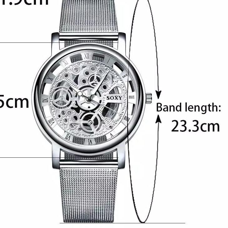 TOP SELLER 199 Jam Tangan Pria Soxy Fashion Skeleton Mewah Quartz Watch Dengan Desain Silver CDD8 ..
