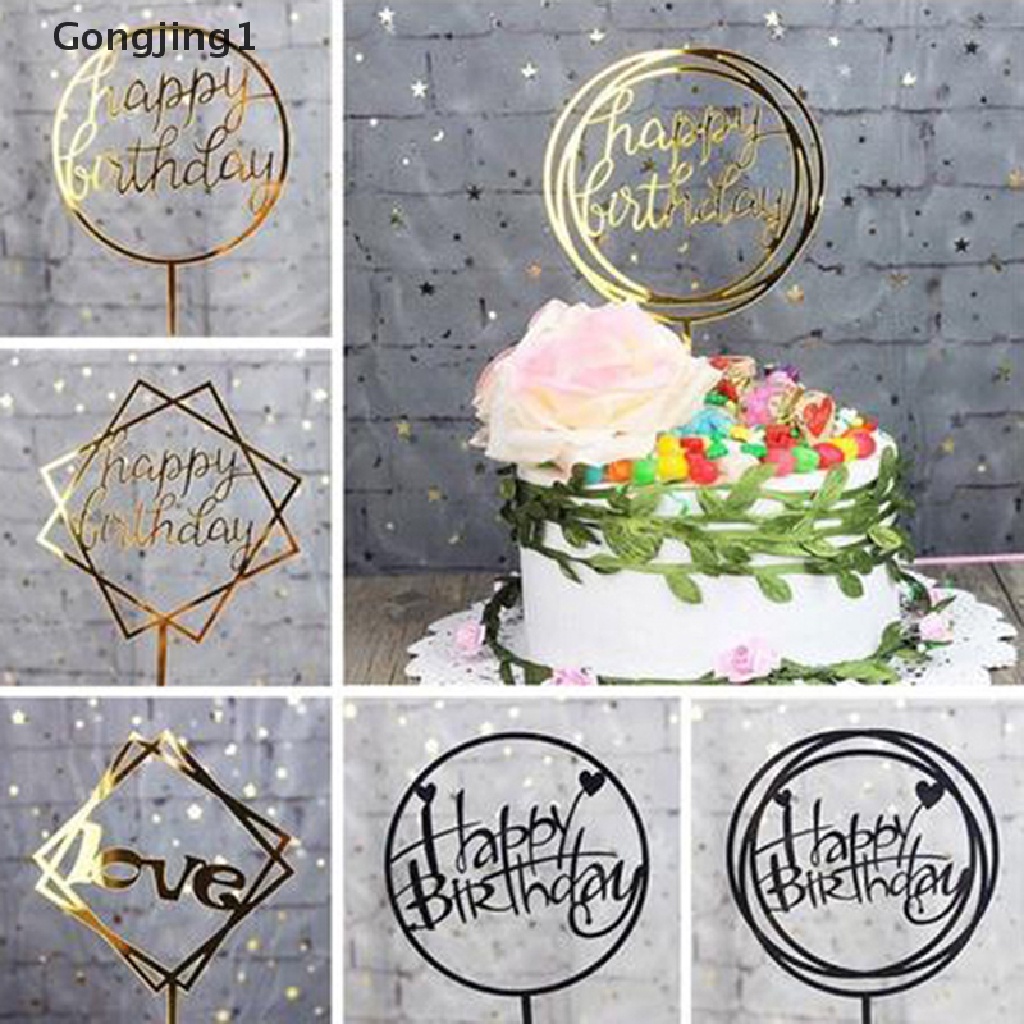 Gongjing1 10Pcs Topper Kue Ulang Tahun Tulisan Happy Birthday Bahan Akrilik