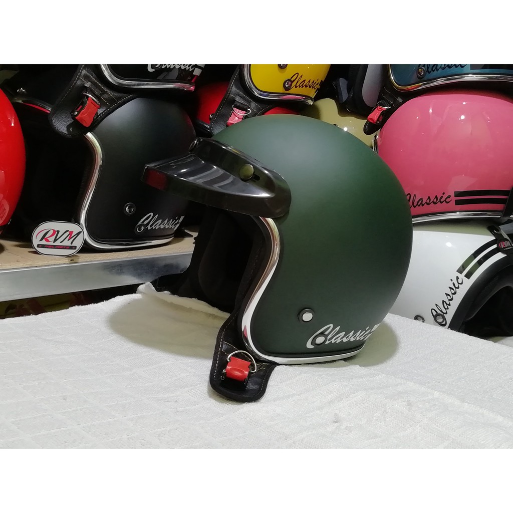 HELM BOGO CLASSIC LIST CHROME HIJAU DOFF TANPA KACA