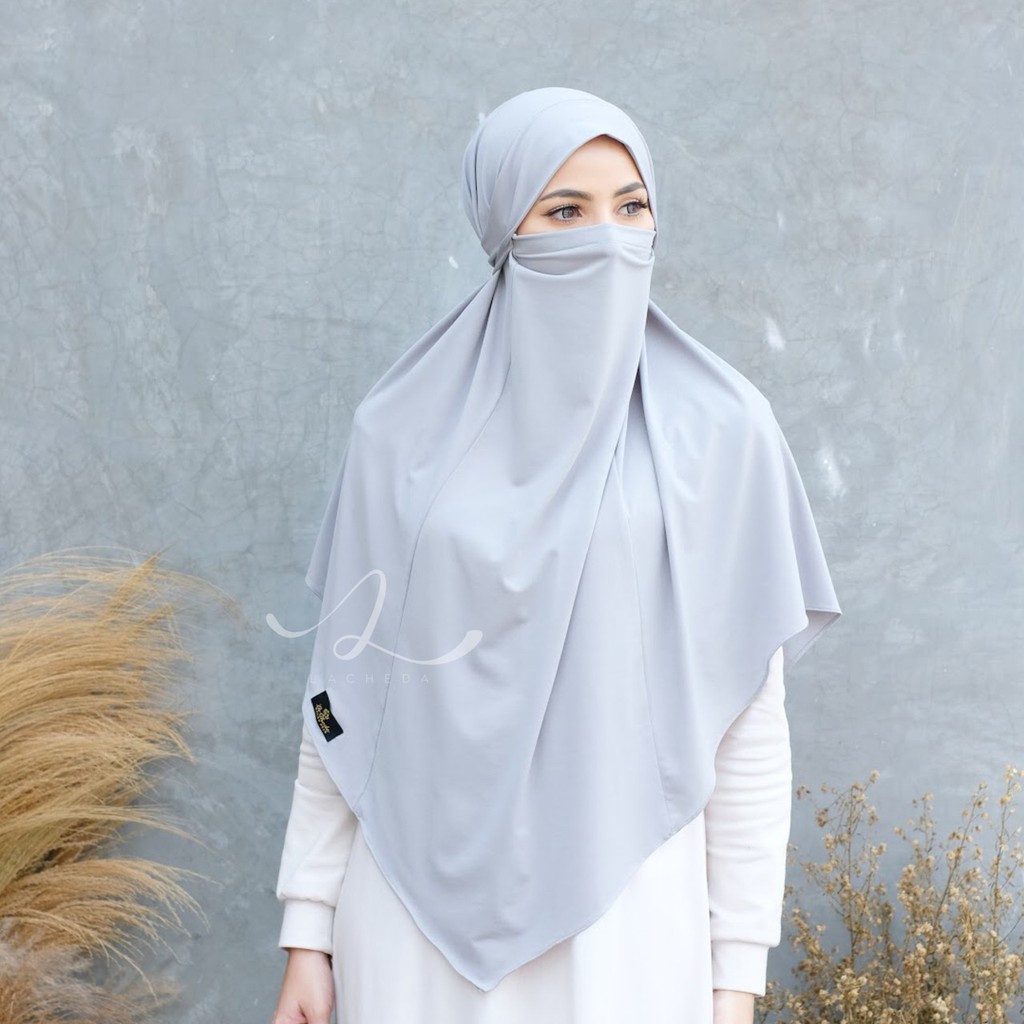 kerudung hijab instan plus masker FRENCH ZAARA BERGO by LACHEDA- griya_mey-silver