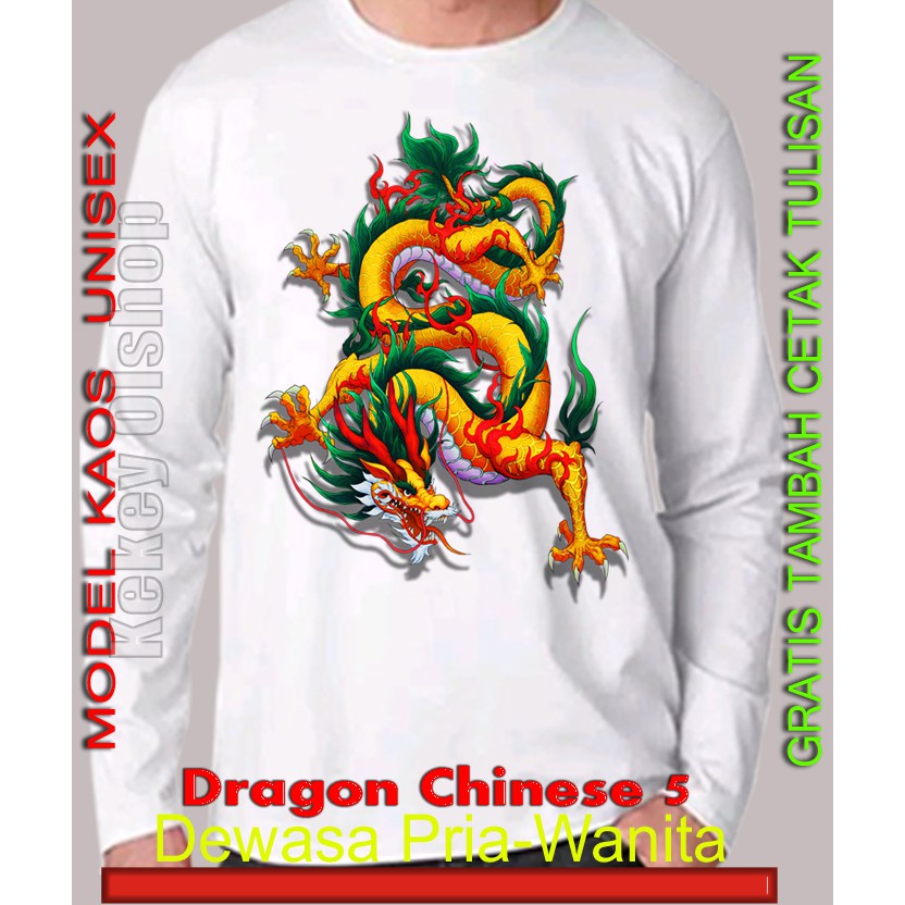 Koas Naga Cina Lengan Panjang model unisex / baju gambar Dragon Chinese untuk pria dan wanita