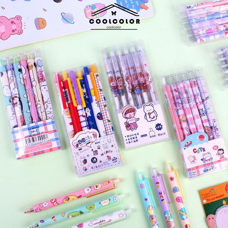 COD❤️6PCS/SET Enam pena netral kreativitas kartun lucu alat tulis sekolah dasar Fashion Wanita Korea Aksesoris Murah Import