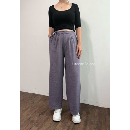 Celana Kulot Crinkle Pants Hikari - Celana Panjang Polos  Wanita Saku Korea Kekinian Terbaru