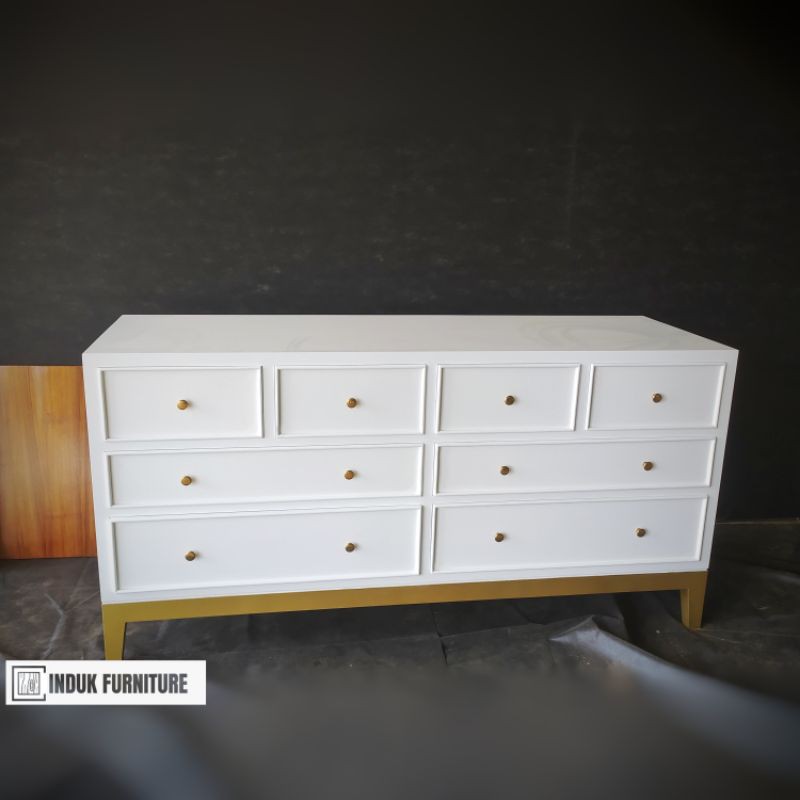 Buffet tv cat putih. Cabinet drawer duco. Buffet 8 laci