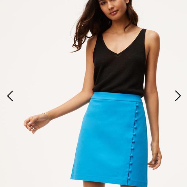 LOFT WOMEN Blue Button Trim Wrap Skirt