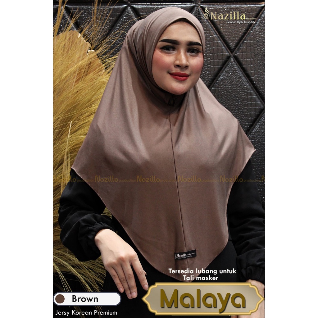 Hijab Simpel Malaya ada lubang telinga untuk masker Original Nazzila-Brown