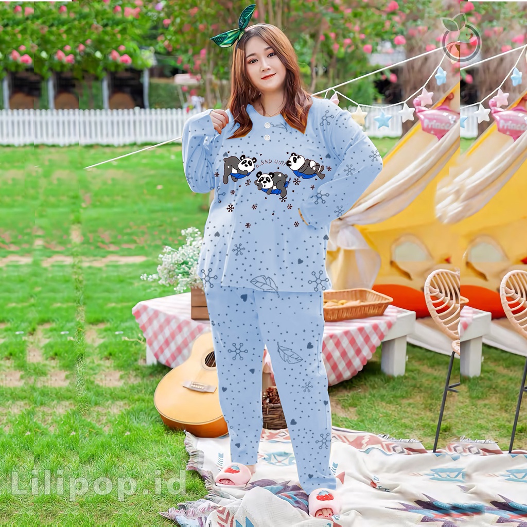 Lilipop.id  Baju Tidur Jumbo Panda XXXL Celana Panjang PP Bigsize Lengan Panjang Baby Doll Kaos