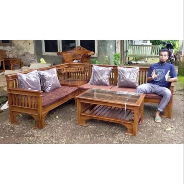 Kursi meja tamu sudut panjang jati