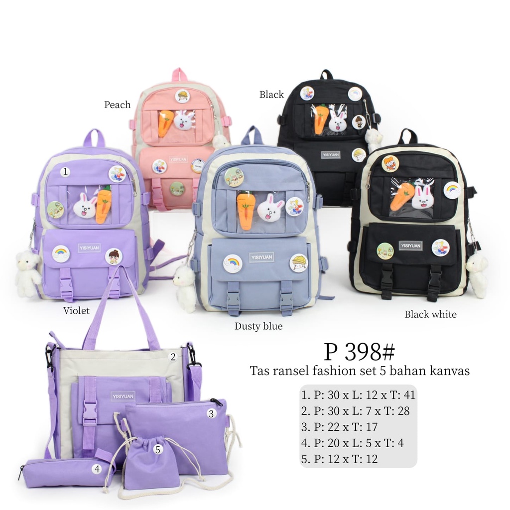 SET 5 STYLISH KOREAN BAGPACK FREE BONEKA / TAS Fashion KOREA KEKINIAN HADIAH BROSS STICKER 5in1 / Tas SET KOREA + BONEKA MURAH / RANSEL IMPORT REMAJA WANITA + TAS KECIL KOTAK PENSIL / TAS SD SMP SMA KULIAH CEWEK / CUTE SCHOOL BAG / TAS ESTETIK LUCU MURAH