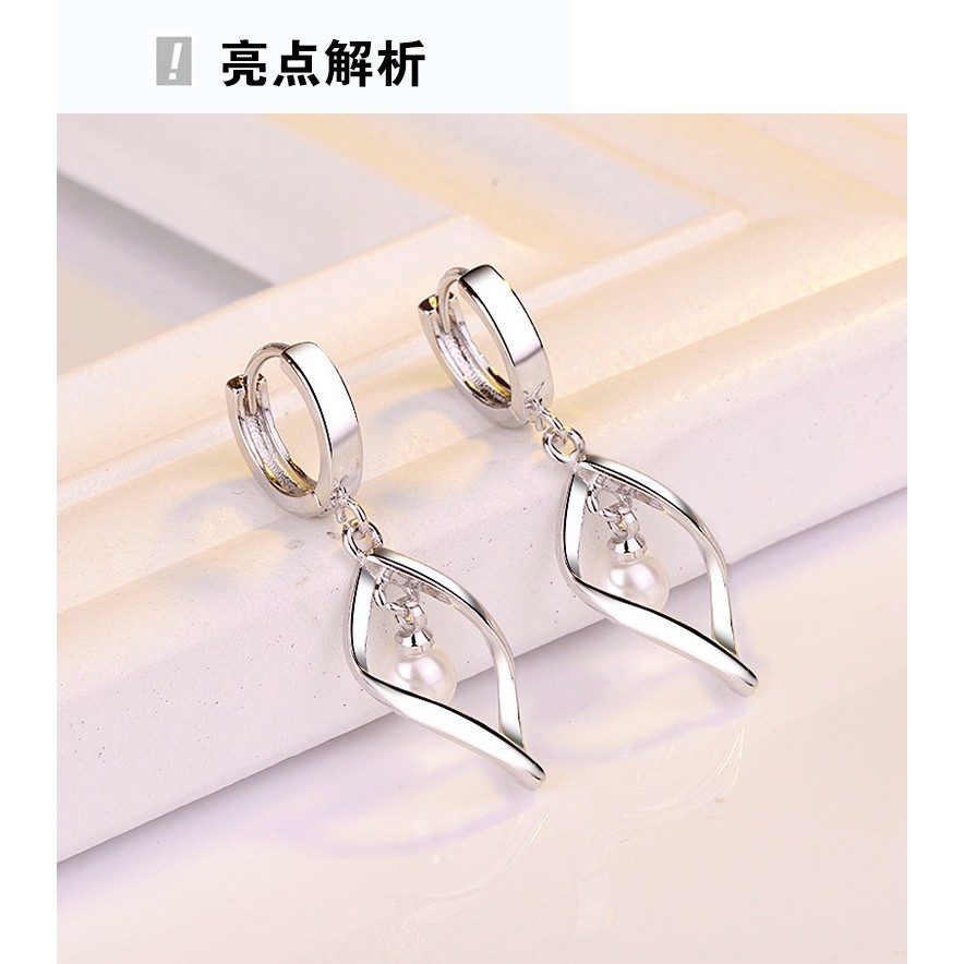 Anting-Anting Perak Sederhana Wanita Berputar Anting Mutiara Cinta Wanita Anting Panjang Menengah Memutar Anting Fashion ai2-4600-7