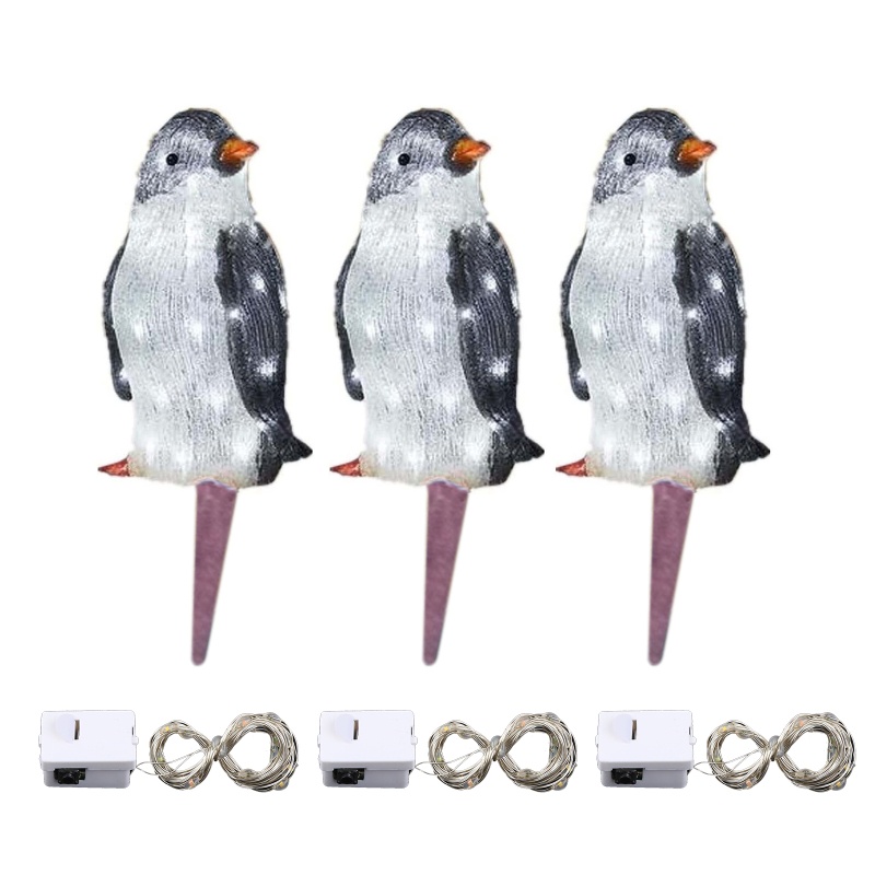 3pcs / Set Ornamen Penguin Dengan Lampu LED Mini Untuk Dekorasi Natal