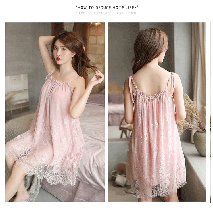 Lingerie Sexy Long Nightdress Baju Tidur Sexy Wanita Simple Korean Version Sweet Lingerie Sexy Dress