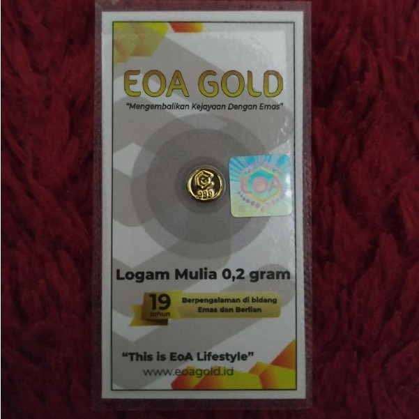Emas mini logam mulia 24 karat EOA Gold 0.2 gram bersertifikat