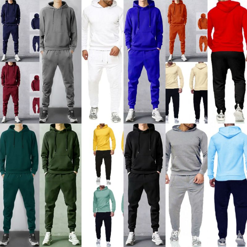 3 UKURAN M L XL STELAN SWEATER HOODIE + CELANA JOGGER PRIA DEWASA BAJU TRAINING MURAH SET TRAINING C