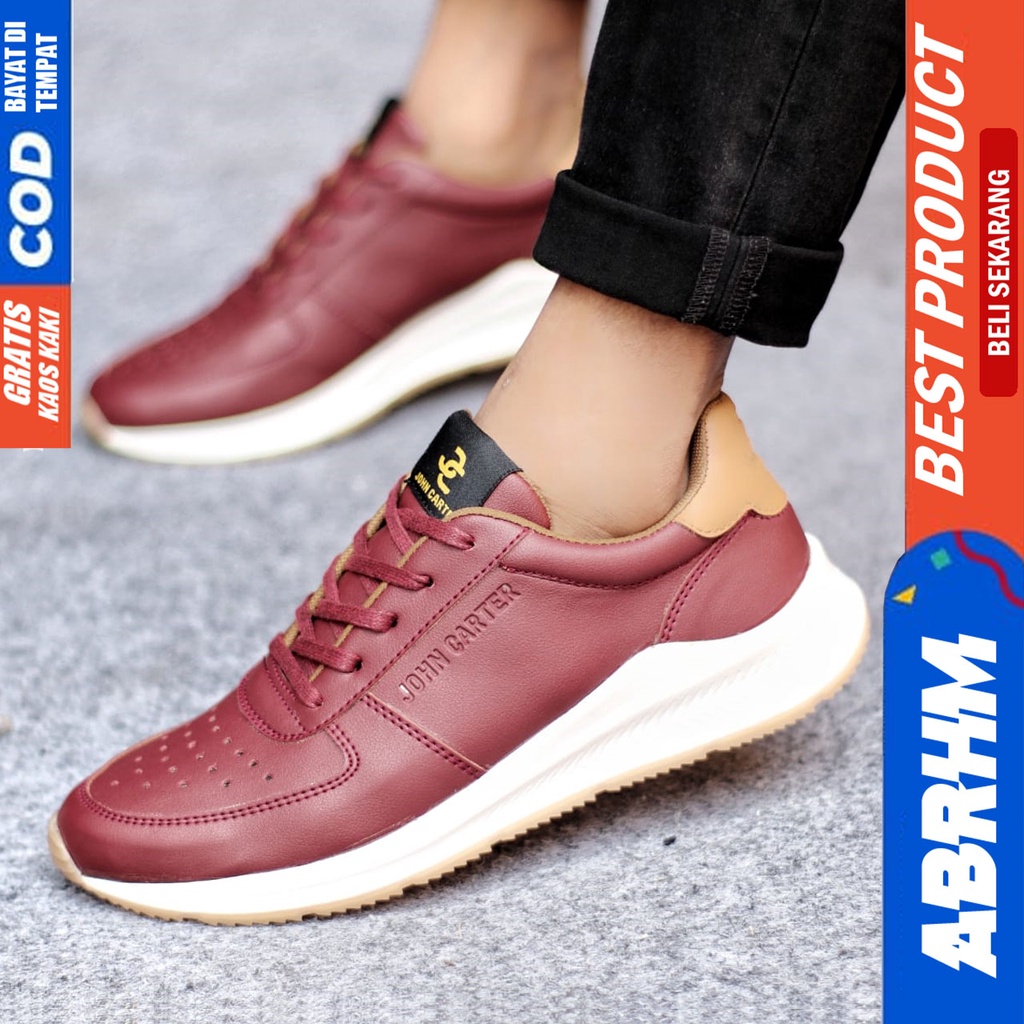 Sepatu Casual Pria Sneakers Hitam Kasual Kulit Pu Kekinian Kerja Kuliah Kantor Fashion Shoes Terbaru ABRHM SPARTA