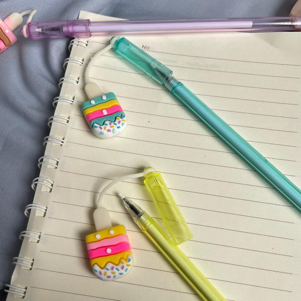 PULPEN GANTUNGAN ICE CREAM RUBBER IMUT WARNA WARNI BEST IMPORT QUALITY PEN GANTUNGAN ESKRIM TINTA GEL WARNA HITAM KUALITAS PREMIUM