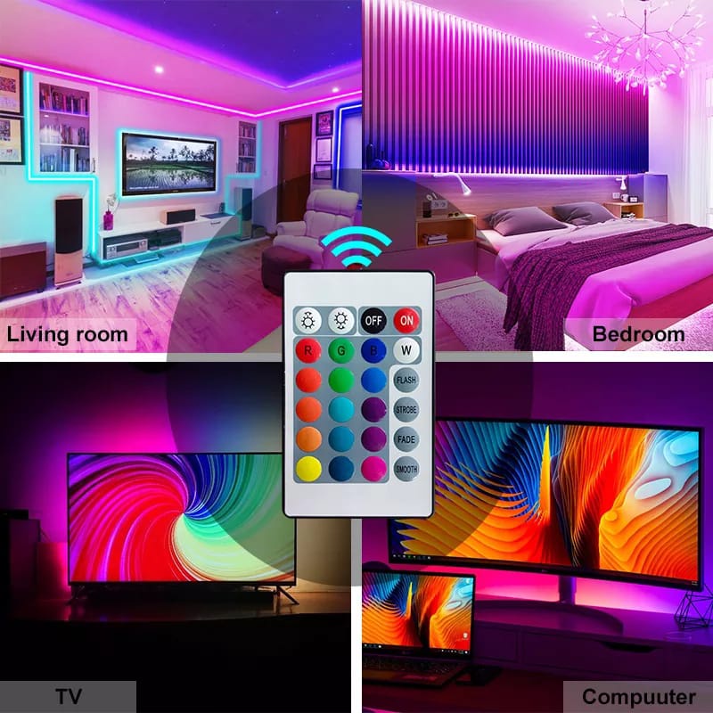 Lampu LED Strip Lamp Lighting Hiasan Mobil Motor Kamar Tidur Tempel Dinding LED Remote Aesthetic A26