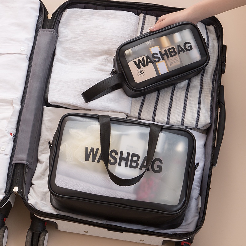 【Penebalan】Tas Kosmetik Washbag Toiletry- Pouch Make-Up Travel Transparan Waterproof Tas Sabun Peralatan Mandi Travel