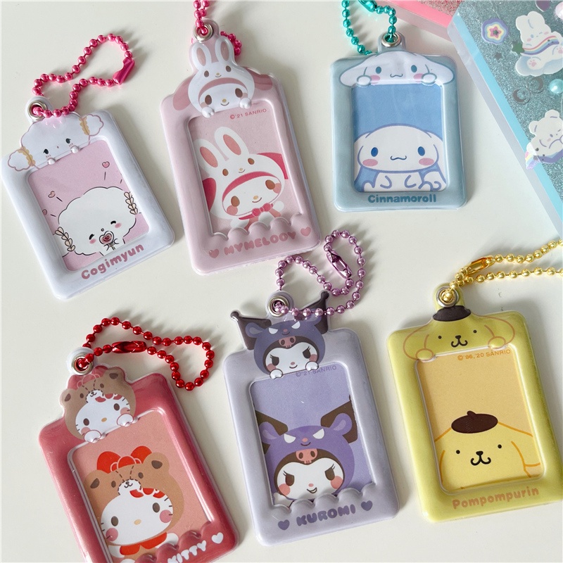 Tas Holder Kartu Foto Desain Sanrio 1 Inch Tahan Air Dengan Rantai Untuk Alat Tulis Sekolah