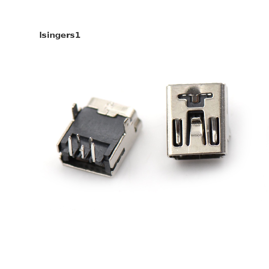 (lsingers1) 10pcs Konektor Soket PCB Mini USB Female 5 Pin Tipe B Right Angle 2 Kaki DIY