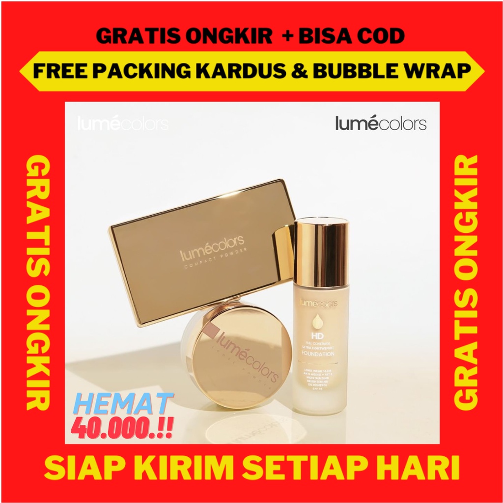 Lumecolors Paket HEMAT Bundling, Foundation Lumecolors HD Full Coverage, Compact Powder Lumecolors F