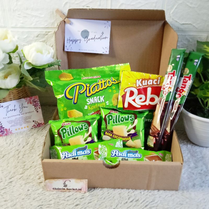 

Hampers SNACK / ekonomis / hijau - kuning- merah- biru - ungu