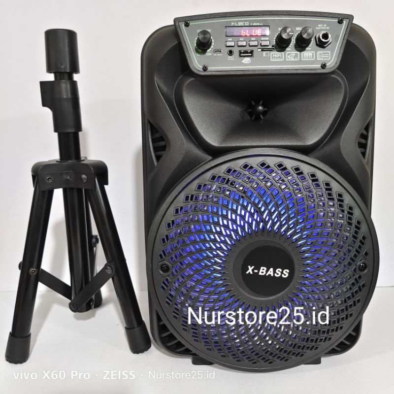 Jual Speaker Bluetooth FLECO F8808LED XBASS 8,5 Inch Bonus Microphone
