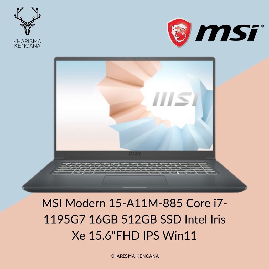 MSI Modern 15-A11M-885 Core i7-1195G7 16GB 512SSD Iris Xe 15.6 FHD W11