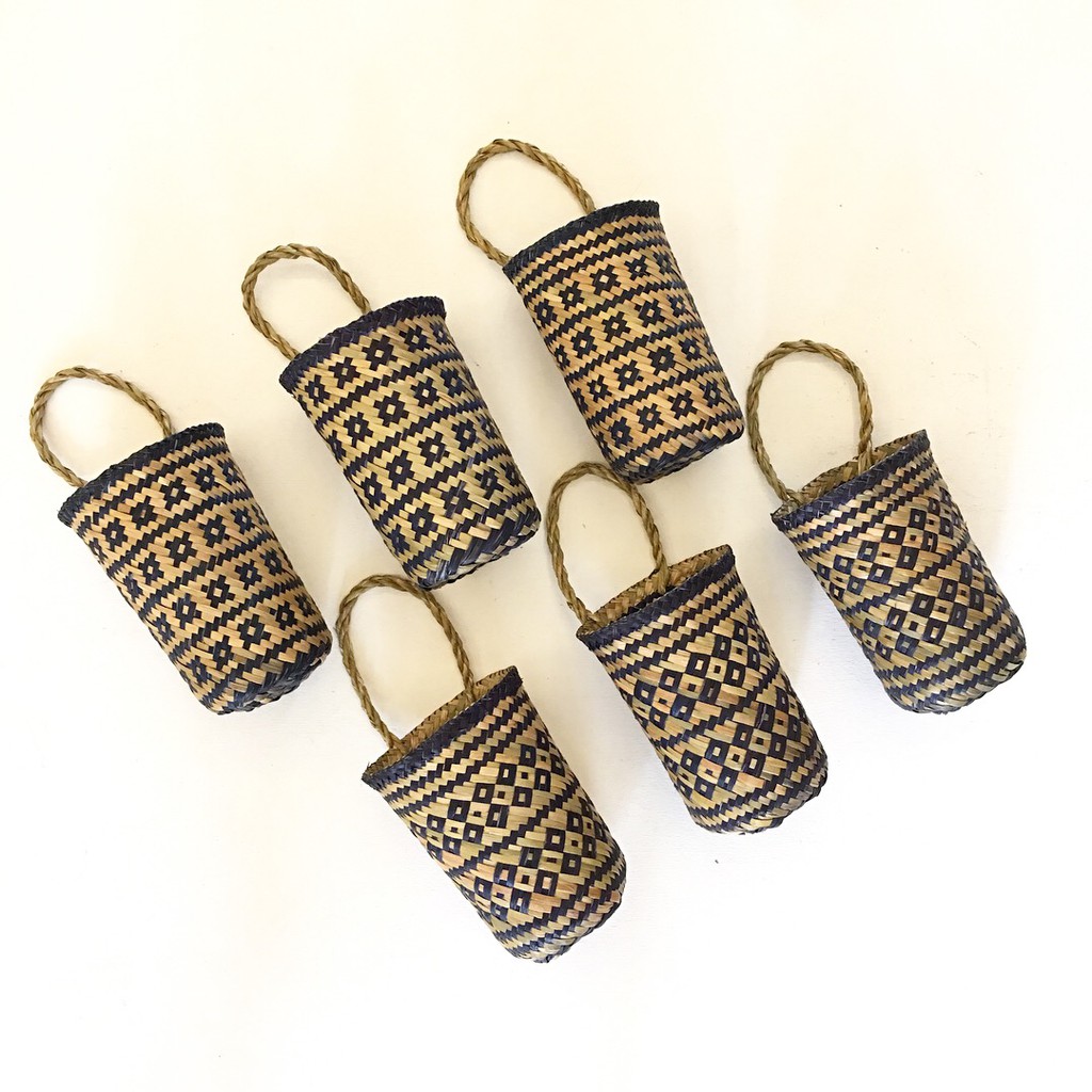 Cover Pot Purun Gantung Motif Kembang [F008] - Hanging Pot, Pot Gantung Kecil, Keranjang Gantung