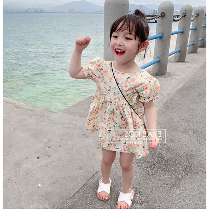 Dress Anak Perempuan Korean Fashion Floral Printed Bunga Mix Short Sleeve Gaun