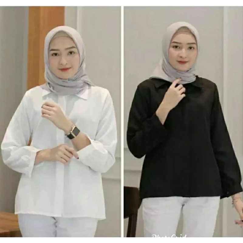 Outfit kemeja putih wanita hijab