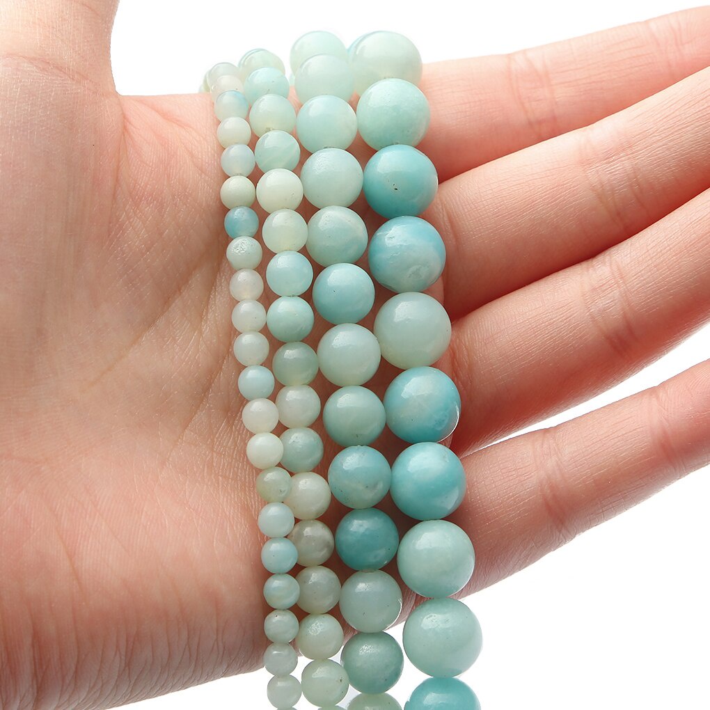 Batu Cyan Angelite Amazonite Natural Blue Stone Bulat Manik-manik untuk Membuat Perhiasan DIY Gelang Kalung 6/8/10Mm