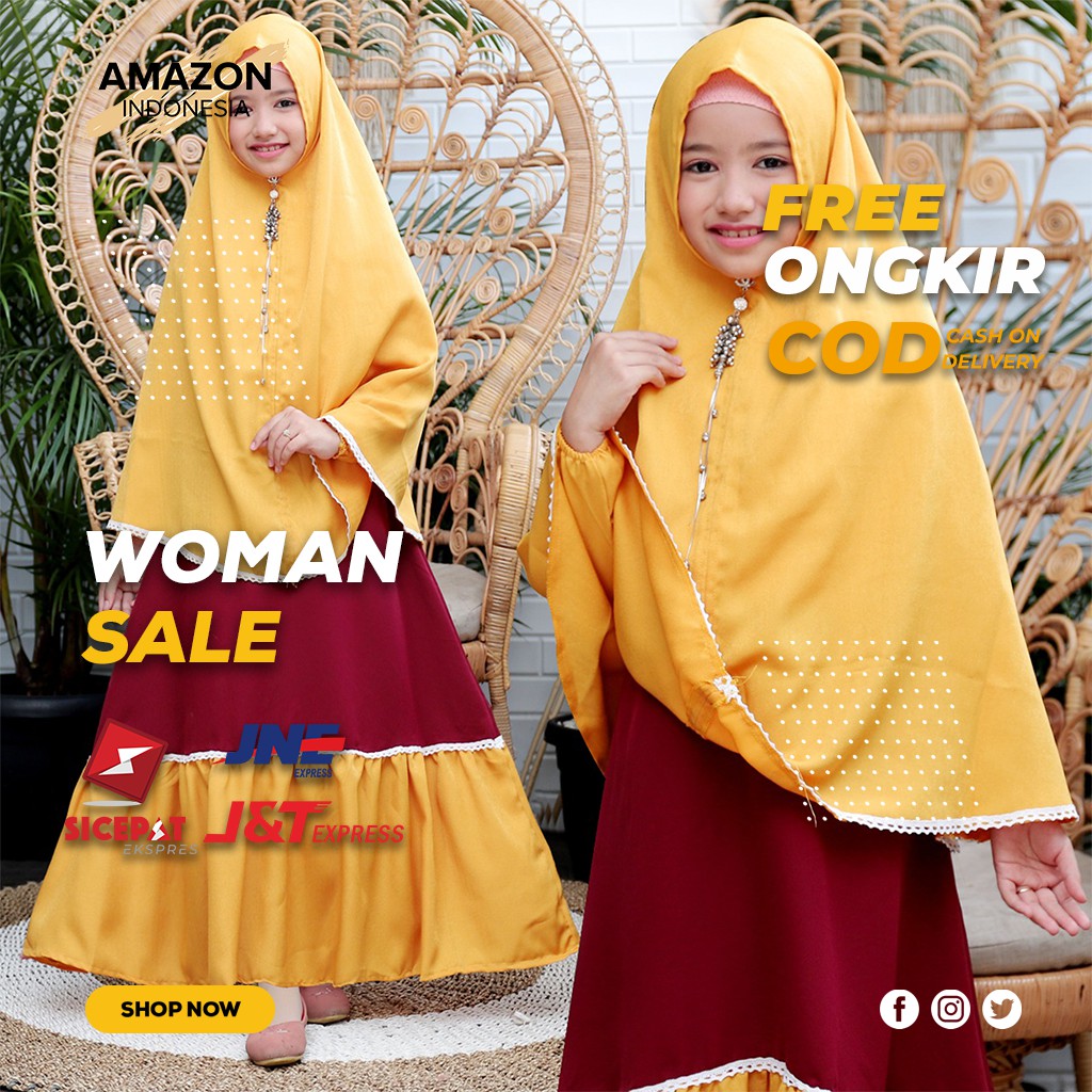 PAKAIAN MUSLIM ANAK PEREMPUAN WANITA WARNA MUSTARD BAHAN MOSCREPE KOMBINASI RENDA IMPORT ORI MURAH