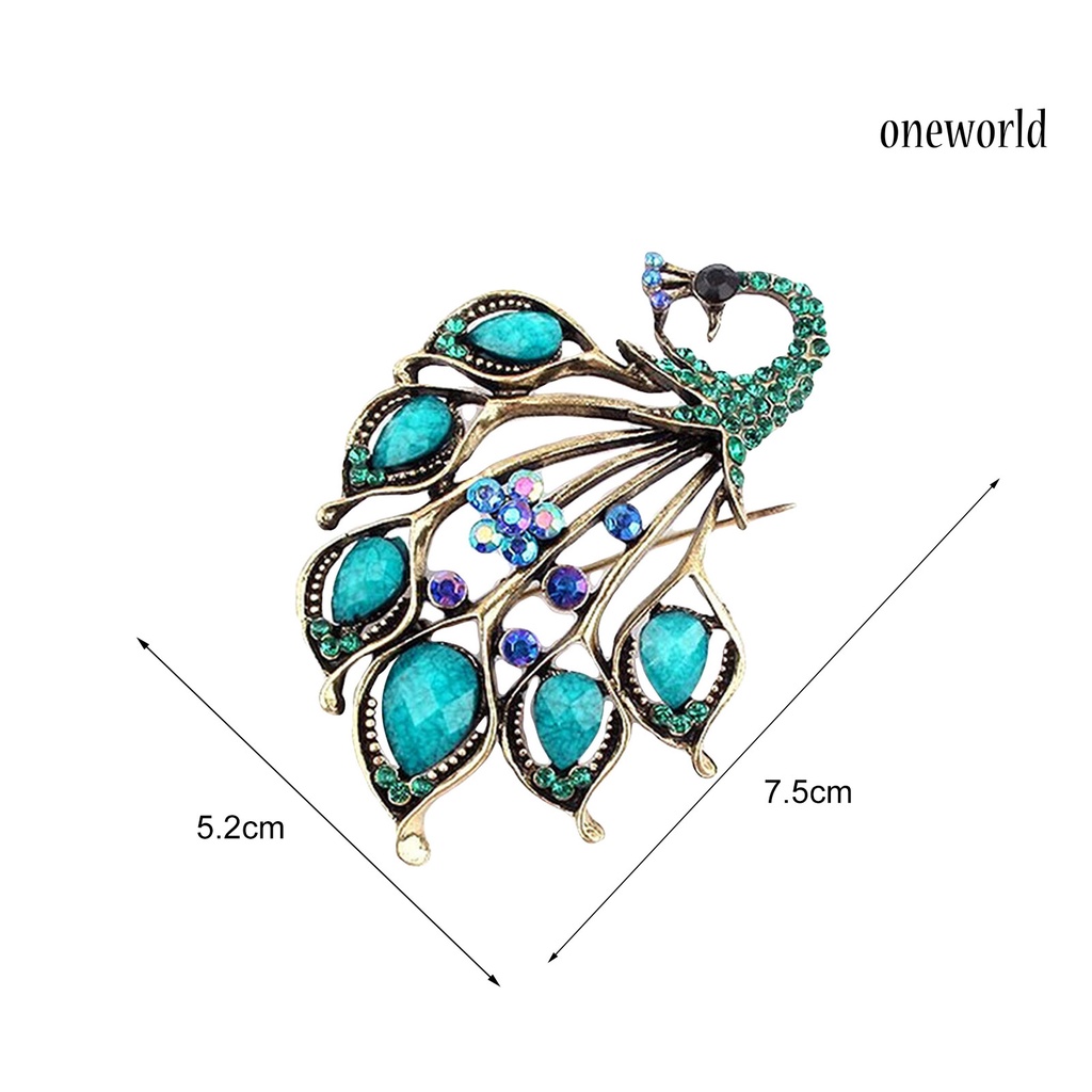 OW@ Brooch Rhinestone Decor Peacock Shaped Alloy Women Fashion Brooch Buckle for Scarf