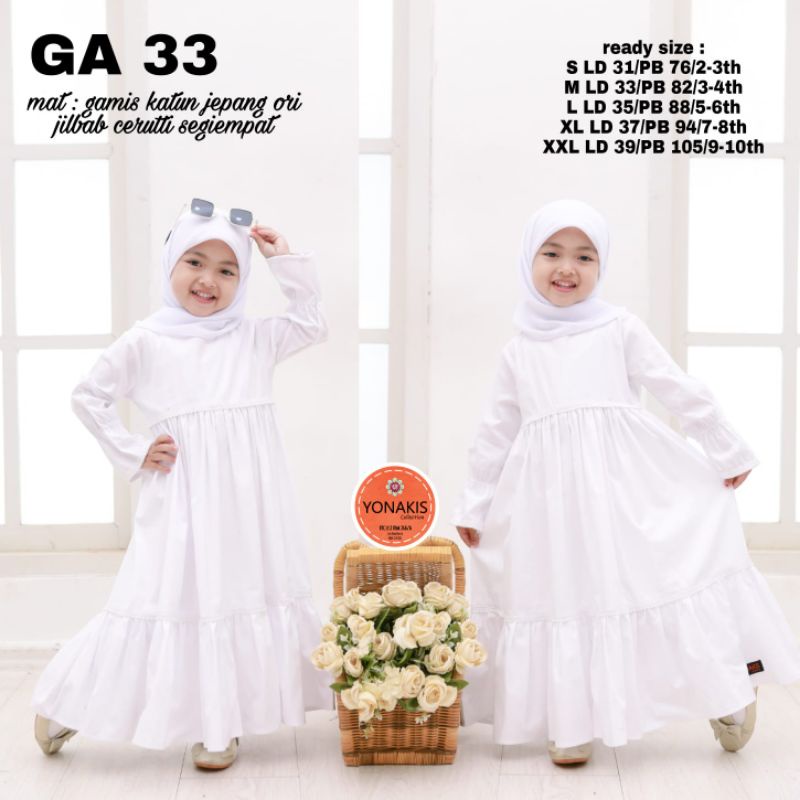 Hakan.kidshop - Gamis set Hijab Anak Putih Polos bahan Katun Jepang ORI by Yonakis GA 33