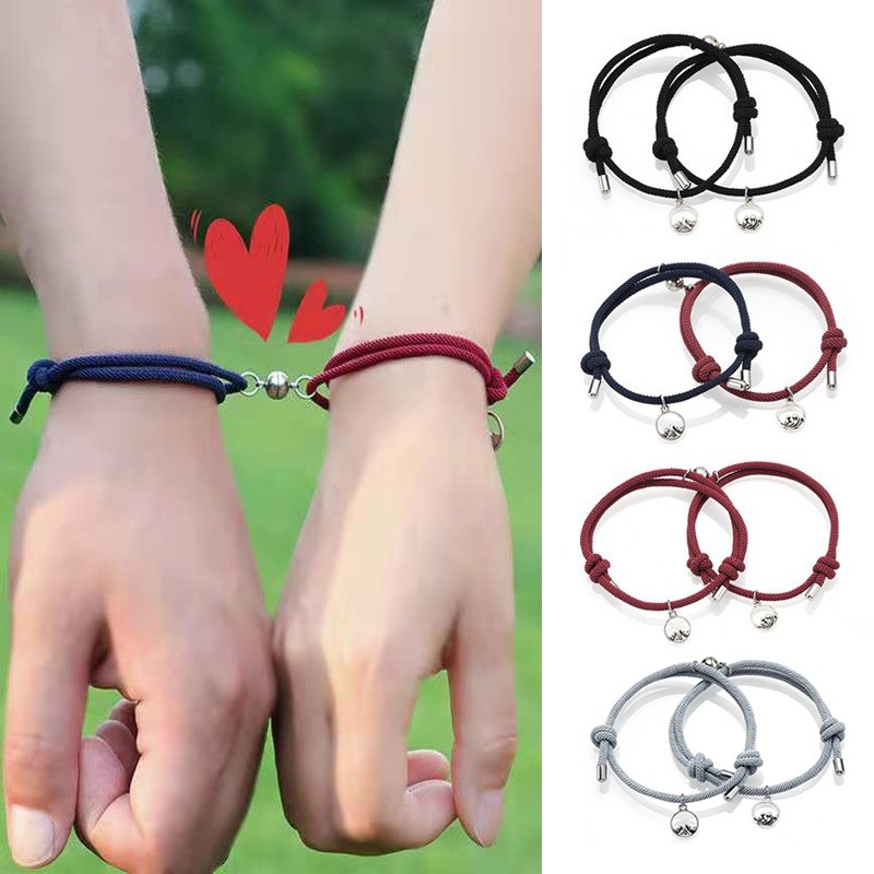 2 Pcs Gelang Magnet Couple Gelang etnik bead Tali Attract Braided Bracelet untuk Pasangan-7