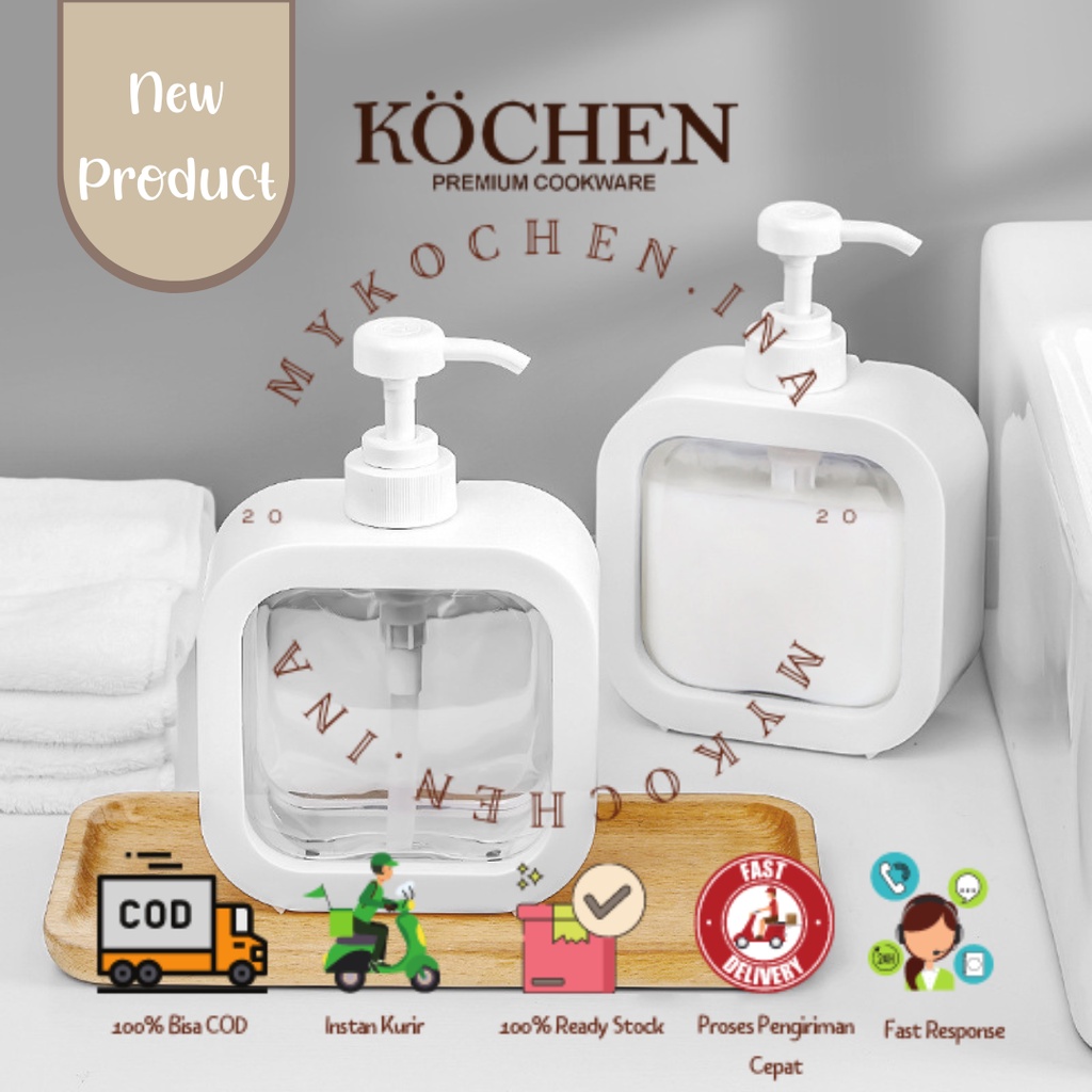 MYKOCHEN.INA Dispenser Tempat Sabun Cair 500ml Botol Sabun Pump Refill Soap Dispenser Korea Aesthetic Putih FREE STICKER Minimalis Estetik