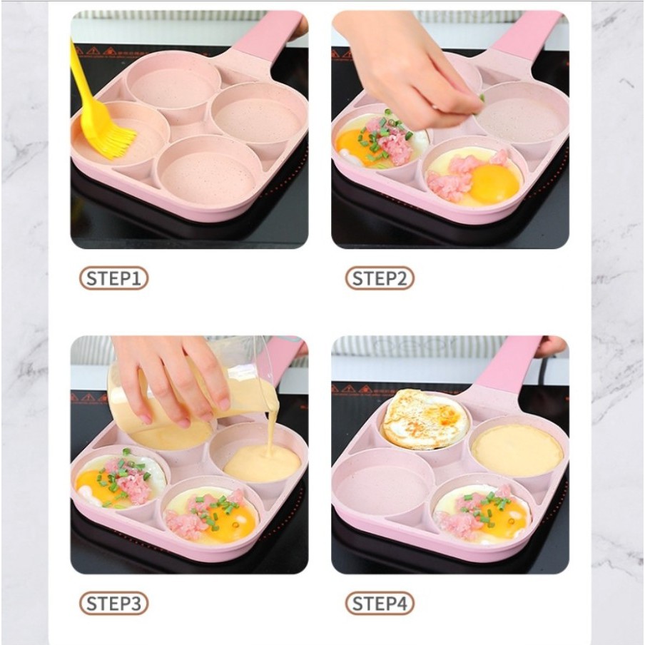 4 Hole Frying Pan / Tamagoyaki Wajan Penggorengan Burger Telur Teflon / Anti Lengket / Berkualitas