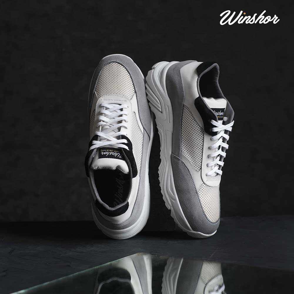 Sepatu Sneakers Kulit - Winshor - Xenon - White Grey tone