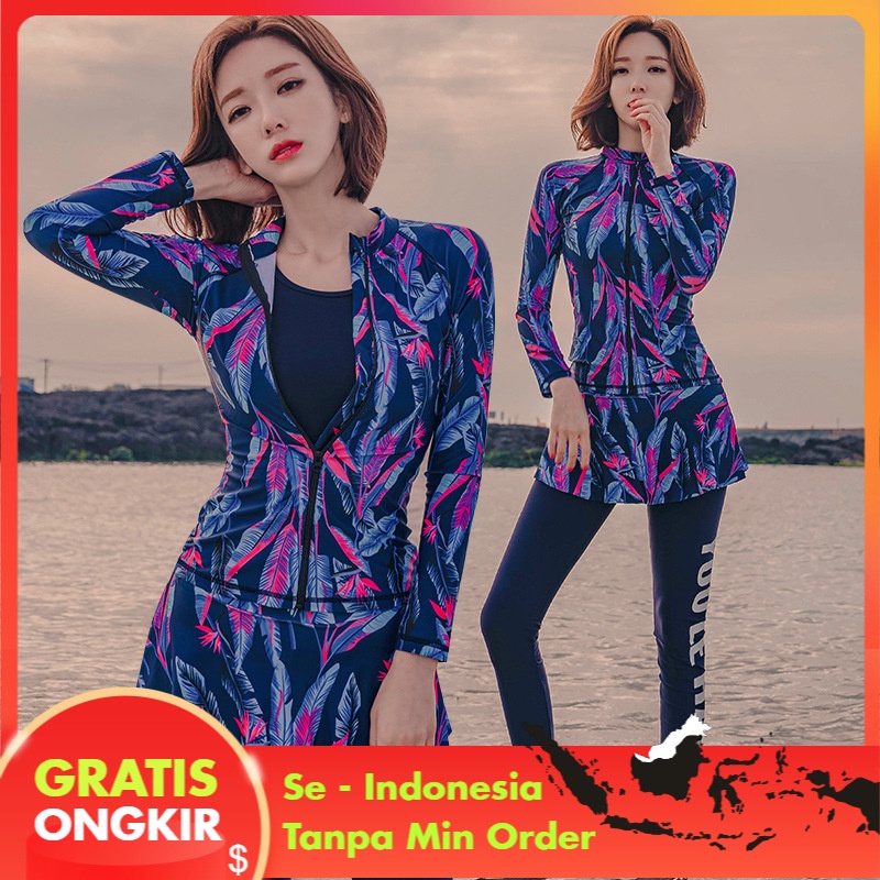 Baju Renang Korea Wanita Baju Renang Split Rok 4-Piece  Sampel kustom Baju Renang