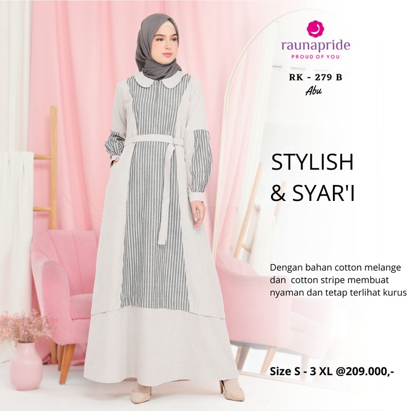Gamis Rauna RK-278 Coklat, RK-279 Grey, RK-279 B Abu