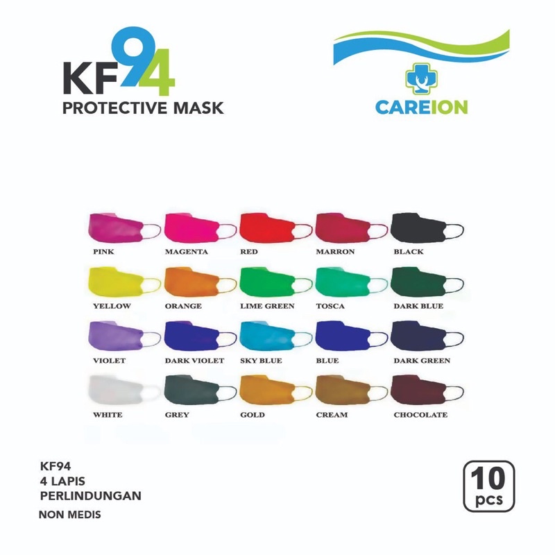 Masker KF94 Premium 4ply Korea merk CAREION isi 10pcs Disposable Mask