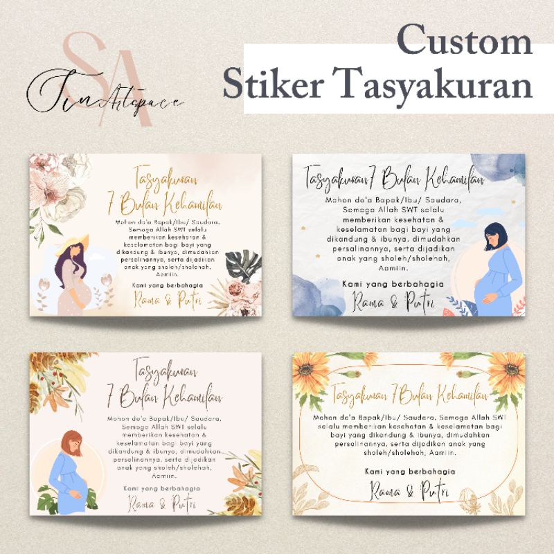 Cetak Kartu/Stiker Tasyakuran Kehamilan 4 Bulan 7 Bulan, Syukuran Kehamilan, Custom 7 bulanan kehami