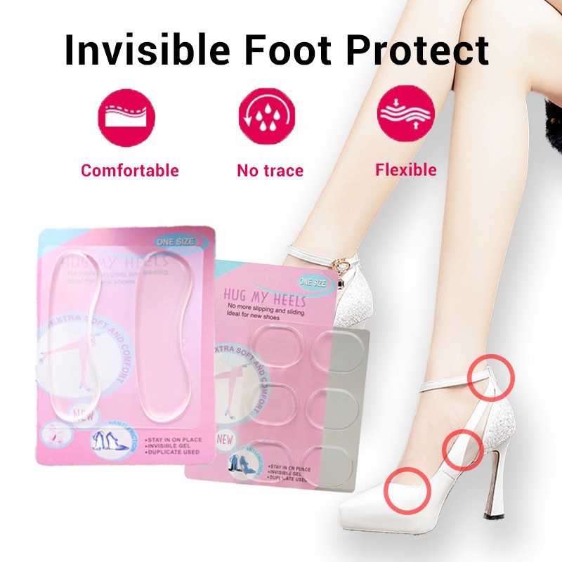 Hug My Heel - Anti Slip Silicone - Insole - Transparent invisible high heels silicone insole/toe protector