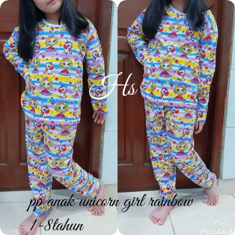 STELAN PIYAMA PP ANAK UNICORN GIRL RAINBOW 1-8TAHUN /SET KATUN ADEM