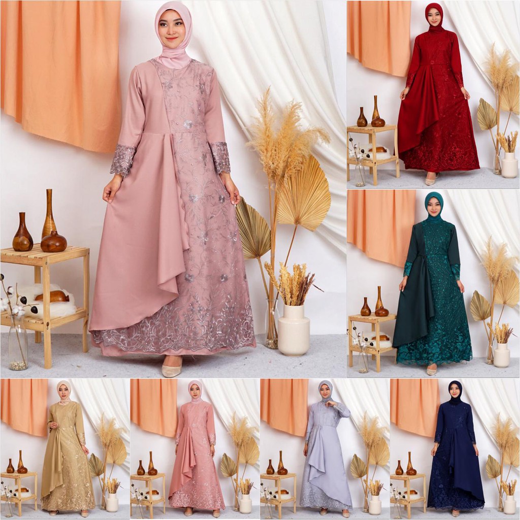 (ada RealPict) Gamis Mafaza Brokat TilLe Bordir Maxi Dress Lebaran Brukat Tulle Baju Muslim