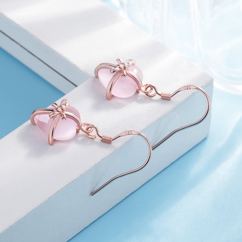 Fancyqube Fancycube Perhiasan Anting Gantung S925 Sterling Silver 100% Batu Kuarsa Alami Bentuk Hati Warna Pink Mawar