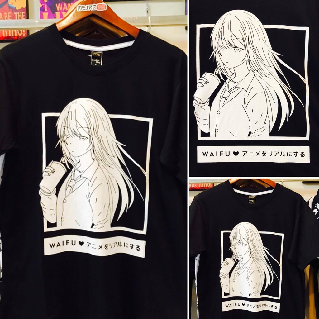 Kaos Waifu Anime Cute Kawaii Black